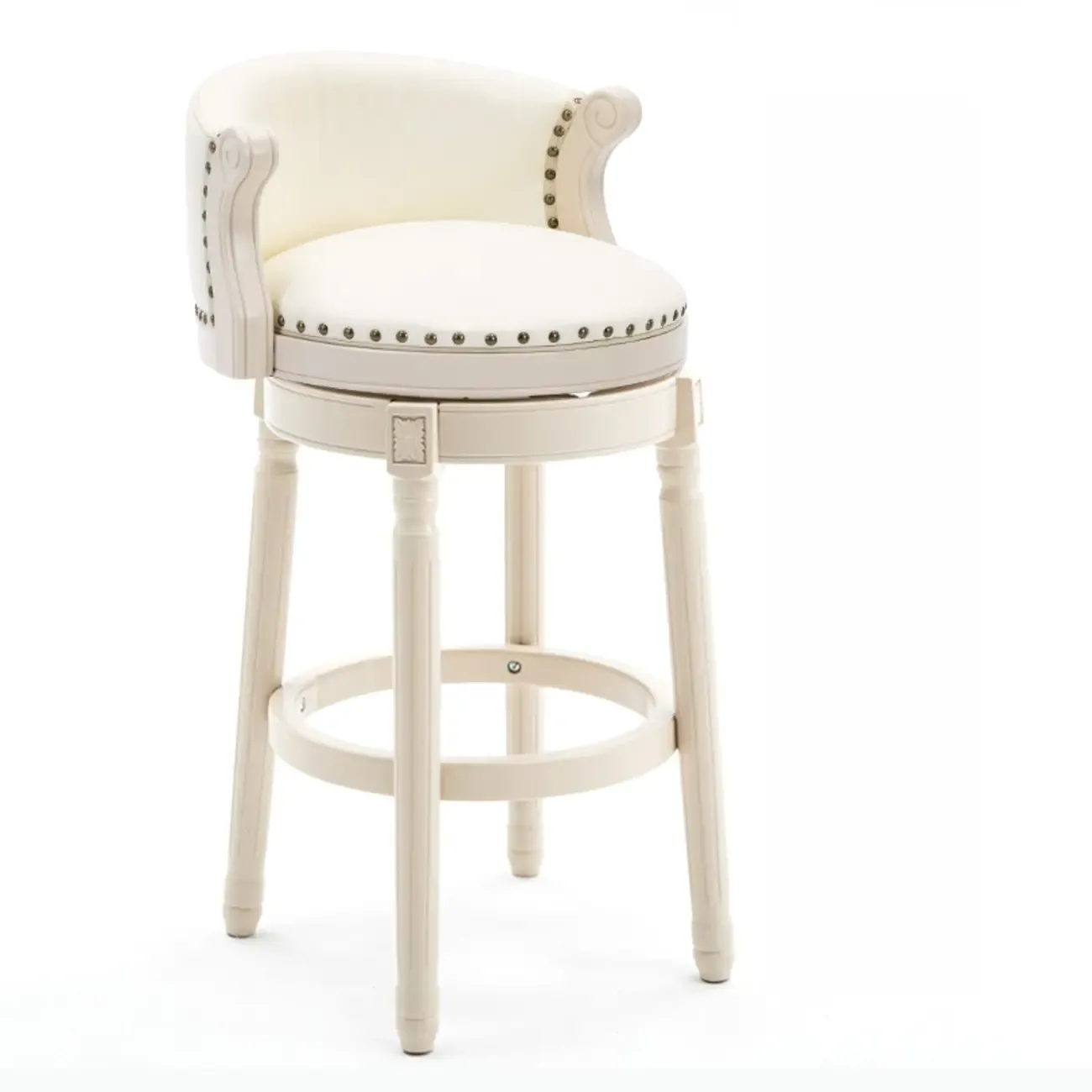 Solid Wood Leather Swivel Counter Stools with Backs Image - 22