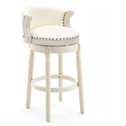 Solid Wood Leather Swivel Counter Stools with Backs Image - 22