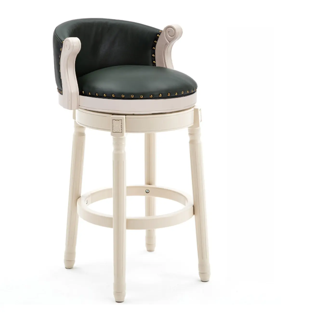 Solid Wood Genuine Leather Swivel Counter Height Bar Stools Image - 25 | homeyfad