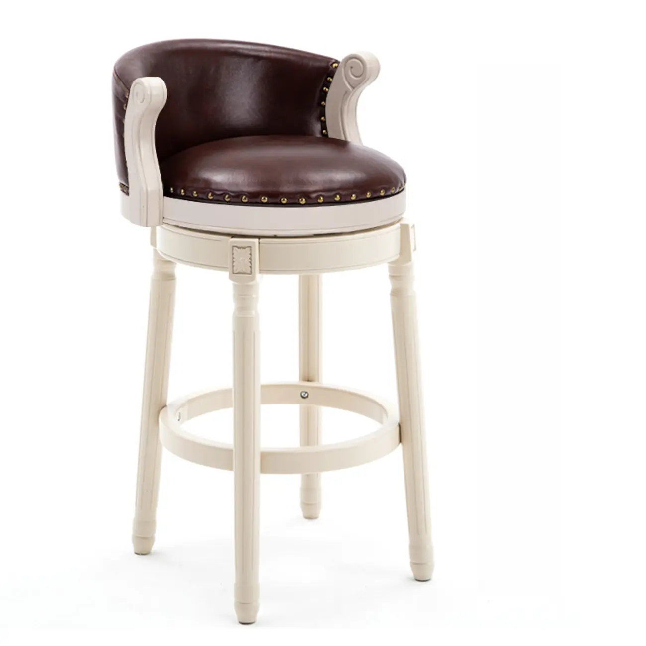 Classic Solid Wood Leather Luxurious Armless Swivel Bar Stool Image - 2 | homeyfad