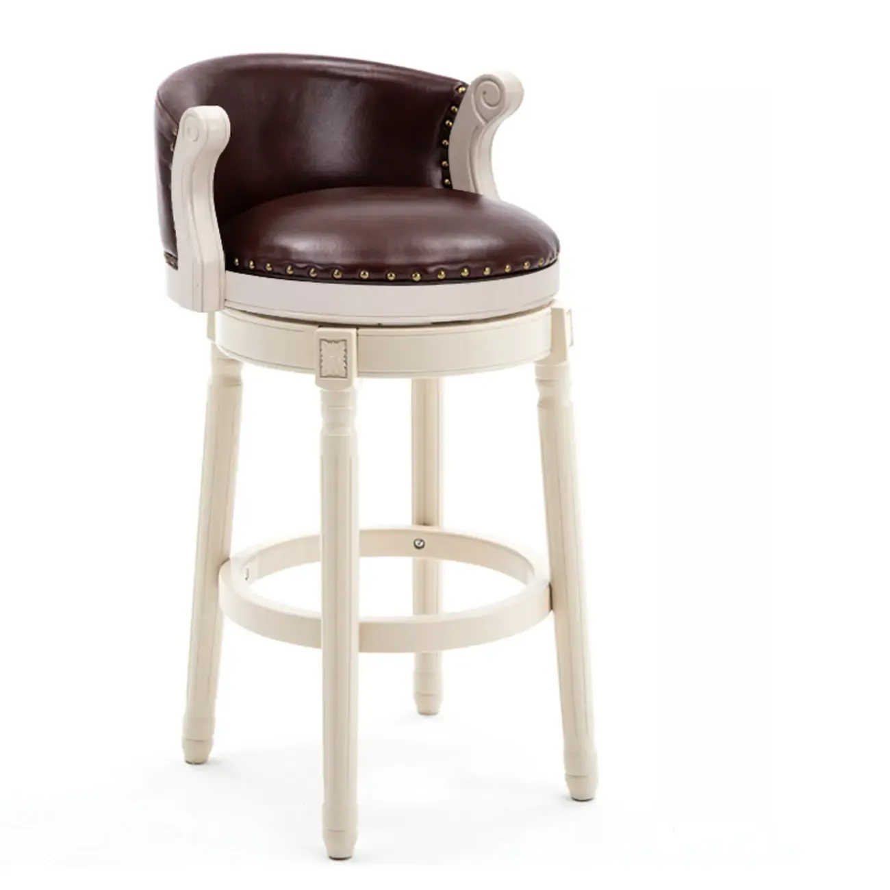 Solid Wood Leather Swivel Counter Stools with Backs Image - 18