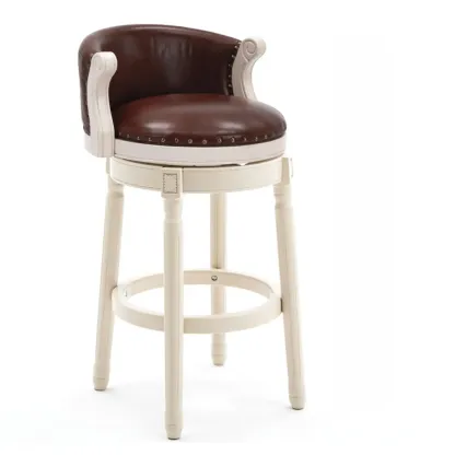 Solid Wood Leather Swivel Counter Stools with Backs Image - 24