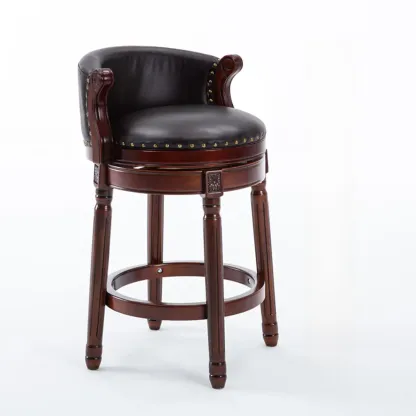 Solid Wood Leather Swivel Counter Stools with Backs Image - 21