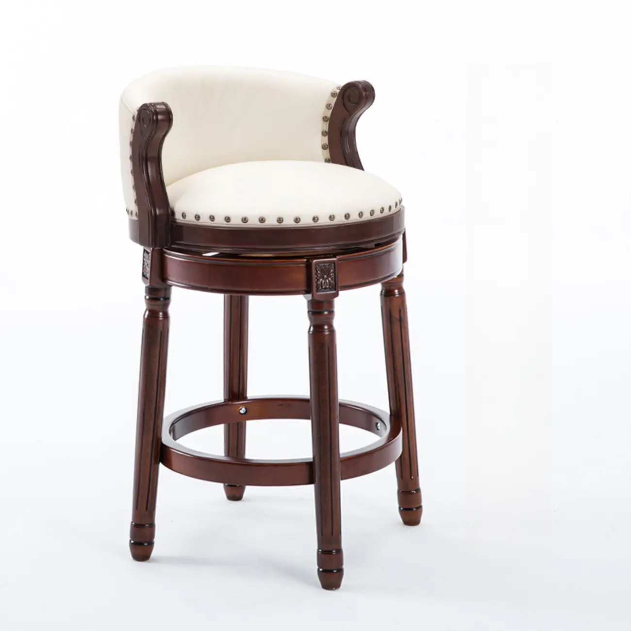 Solid Wood Genuine Leather Swivel Counter Height Bar Stools Image - 30 | homeyfad