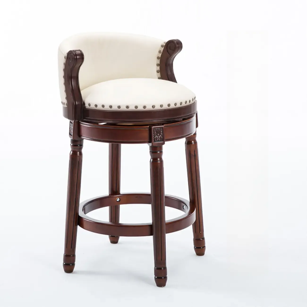 Solid Wood Leather Swivel Counter Stools with Backs Image - 25