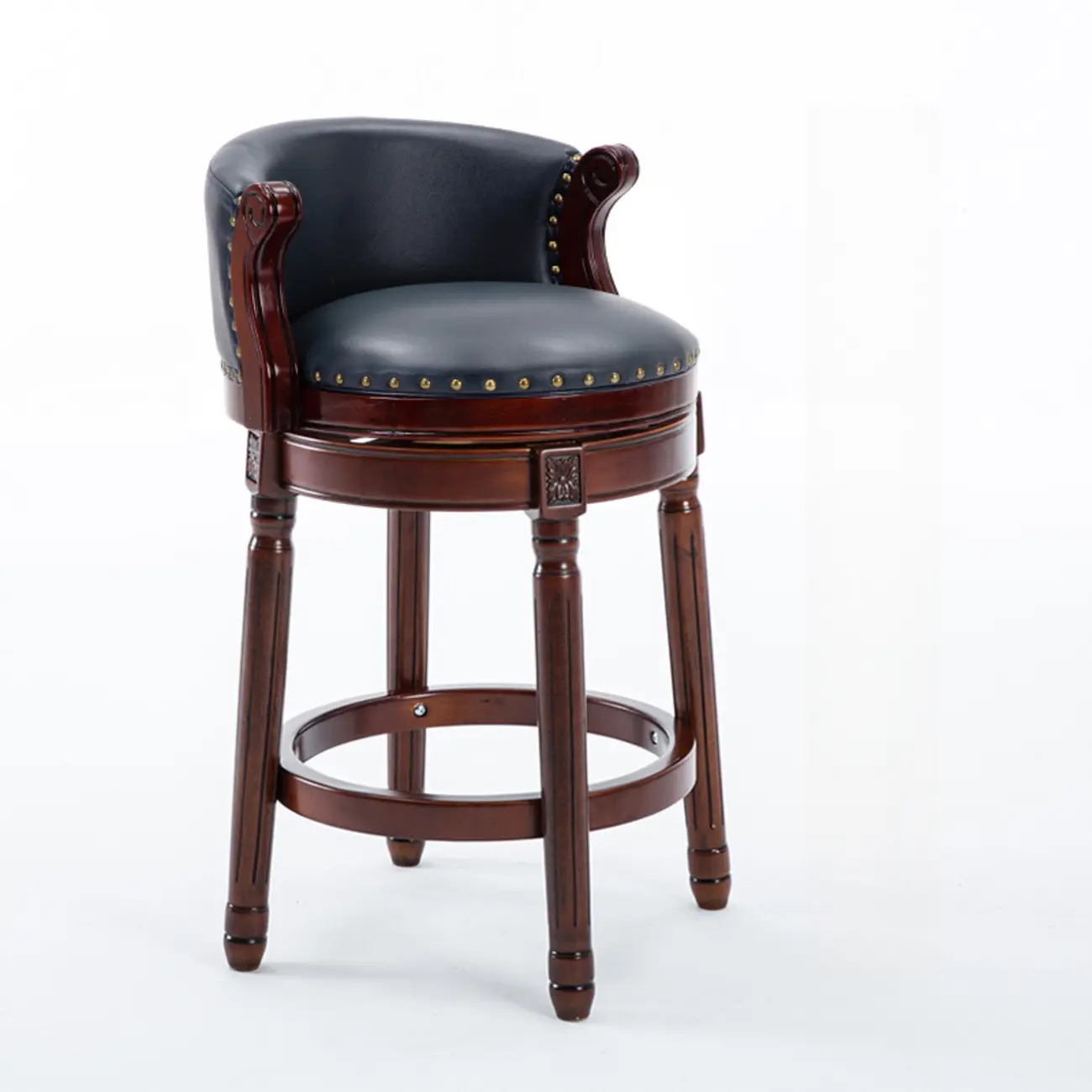 Solid Wood Leather Swivel Counter Stools with Backs Image - 26 | homeyfad