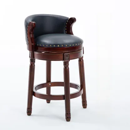 Solid Wood Leather Swivel Counter Stools with Backs Image - 26