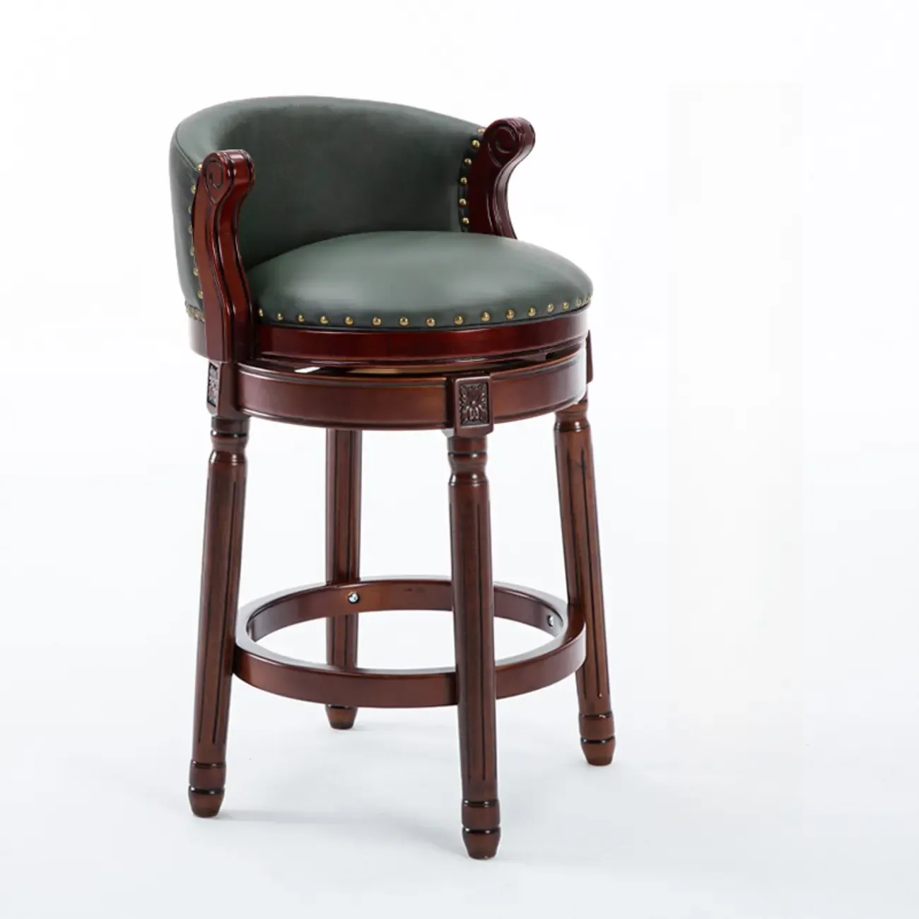 Solid Wood Leather Swivel Counter Stools with Backs Image - 23