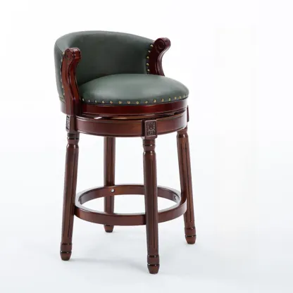 Solid Wood Leather Swivel Counter Stools with Backs Image - 23