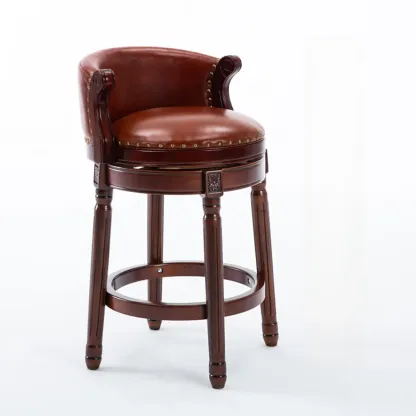 Solid Wood Leather Swivel Counter Stools with Backs Image - 28