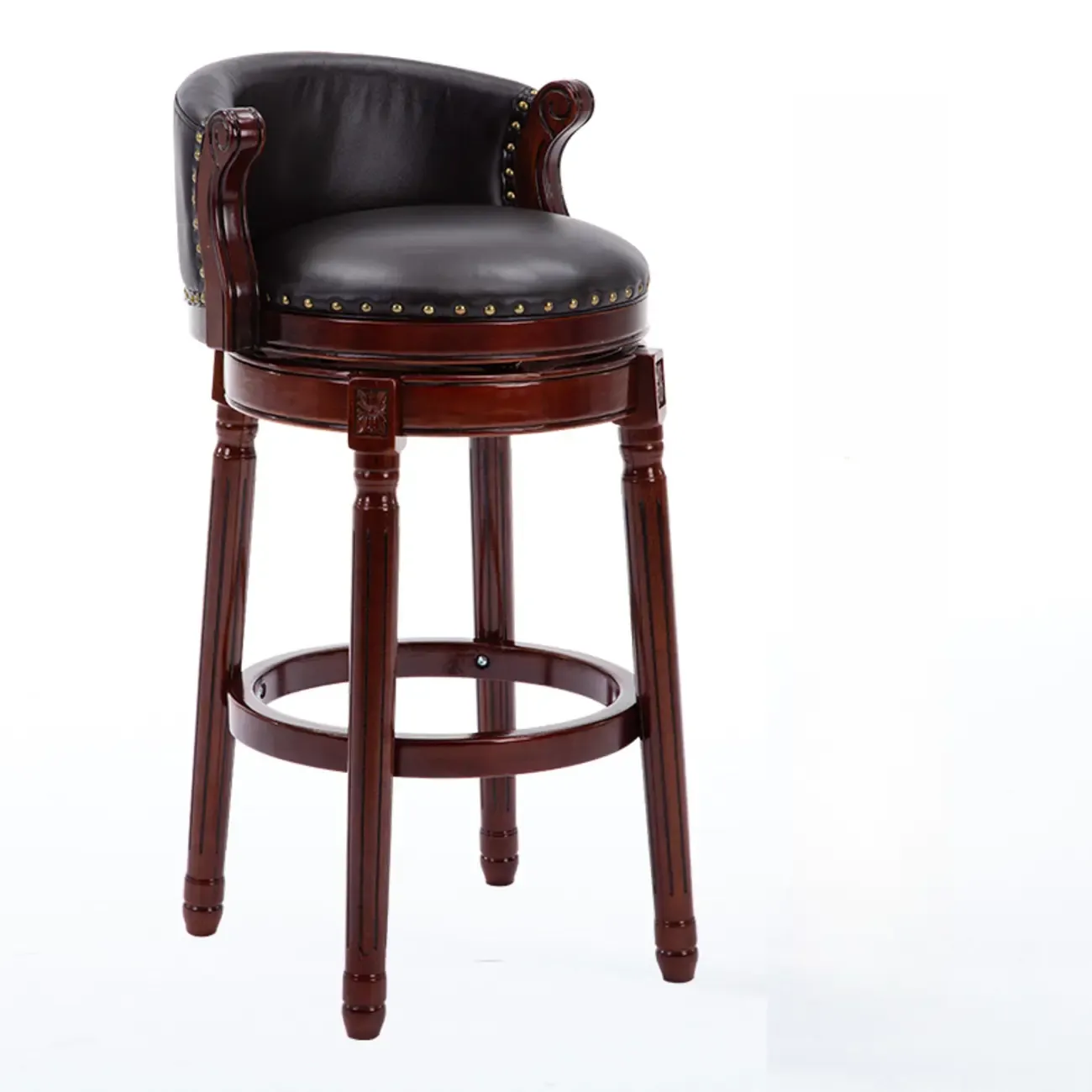 Solid Wood Leather Swivel Counter Stools with Backs Image - 29