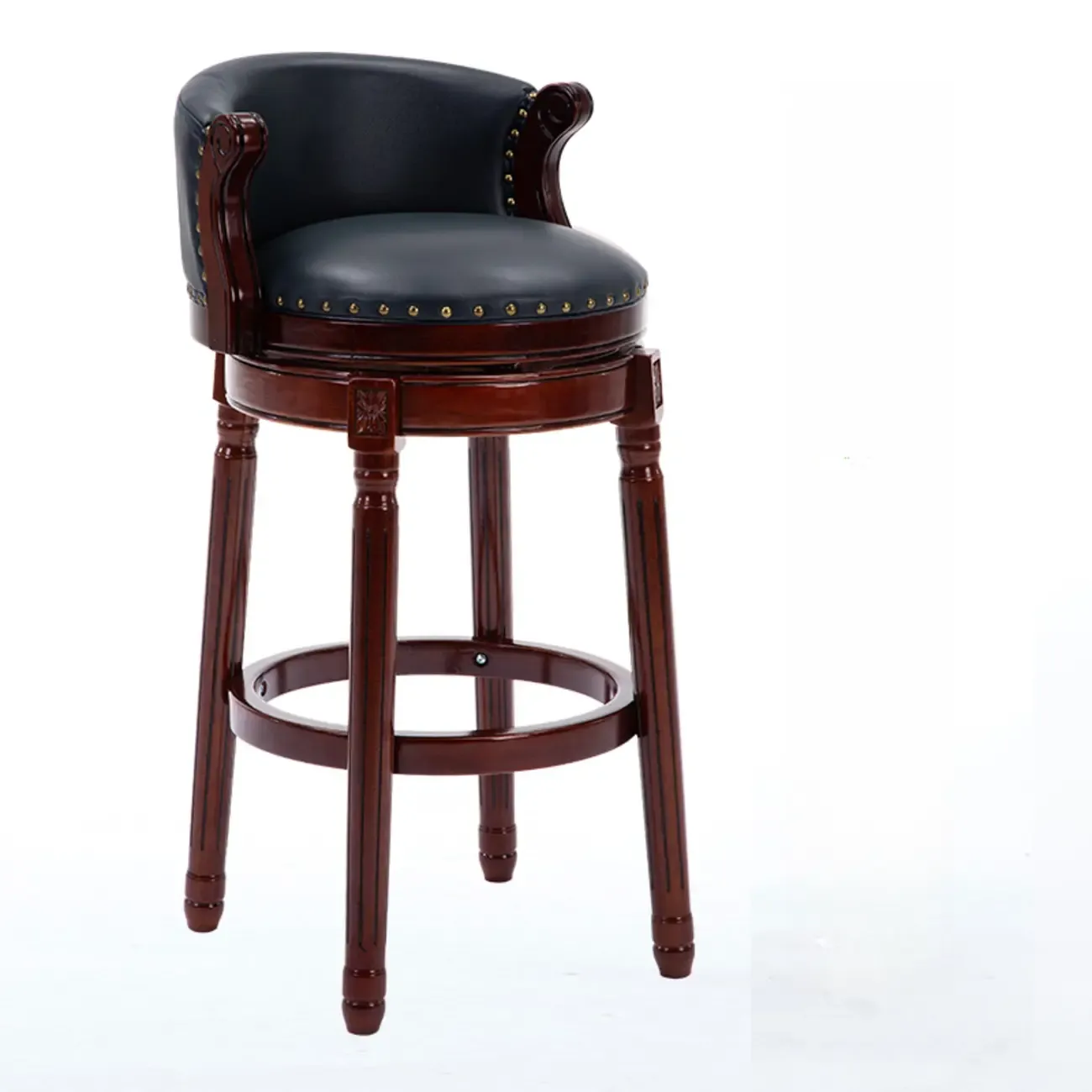 Solid Wood Leather Swivel Counter Stools with Backs Image - 31