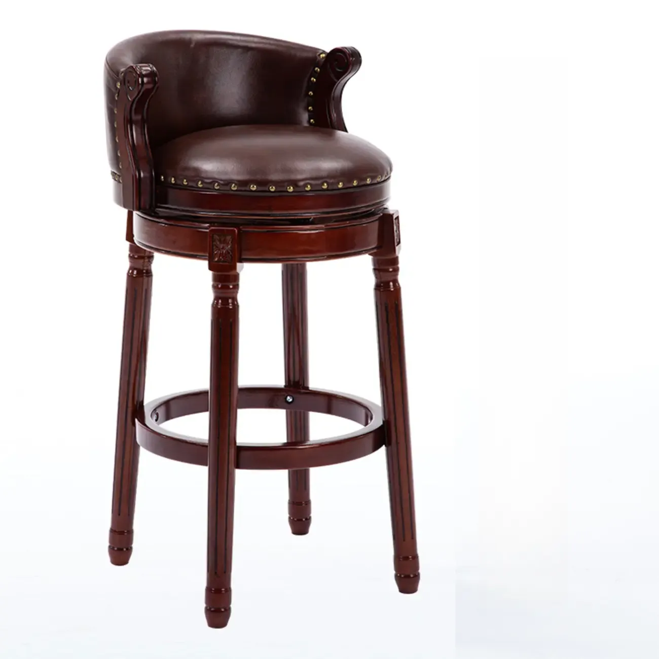 Solid Wood Leather Swivel Counter Stools with Backs Image - 33