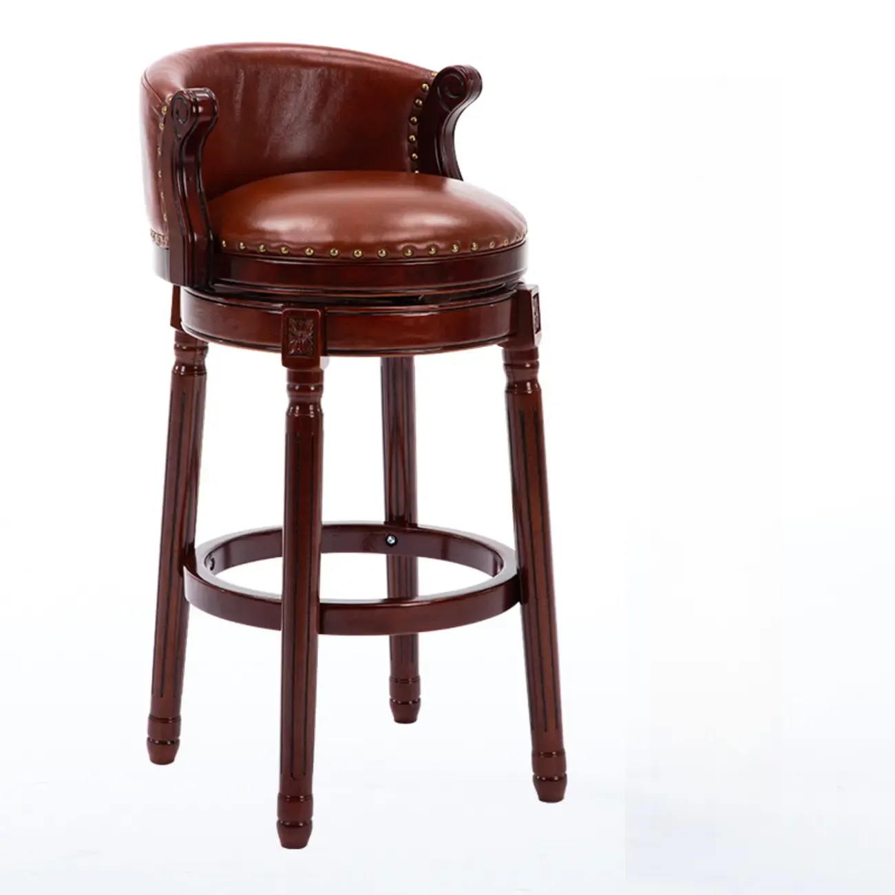 Solid Wood Leather Swivel Counter Stools with Backs Image - 34