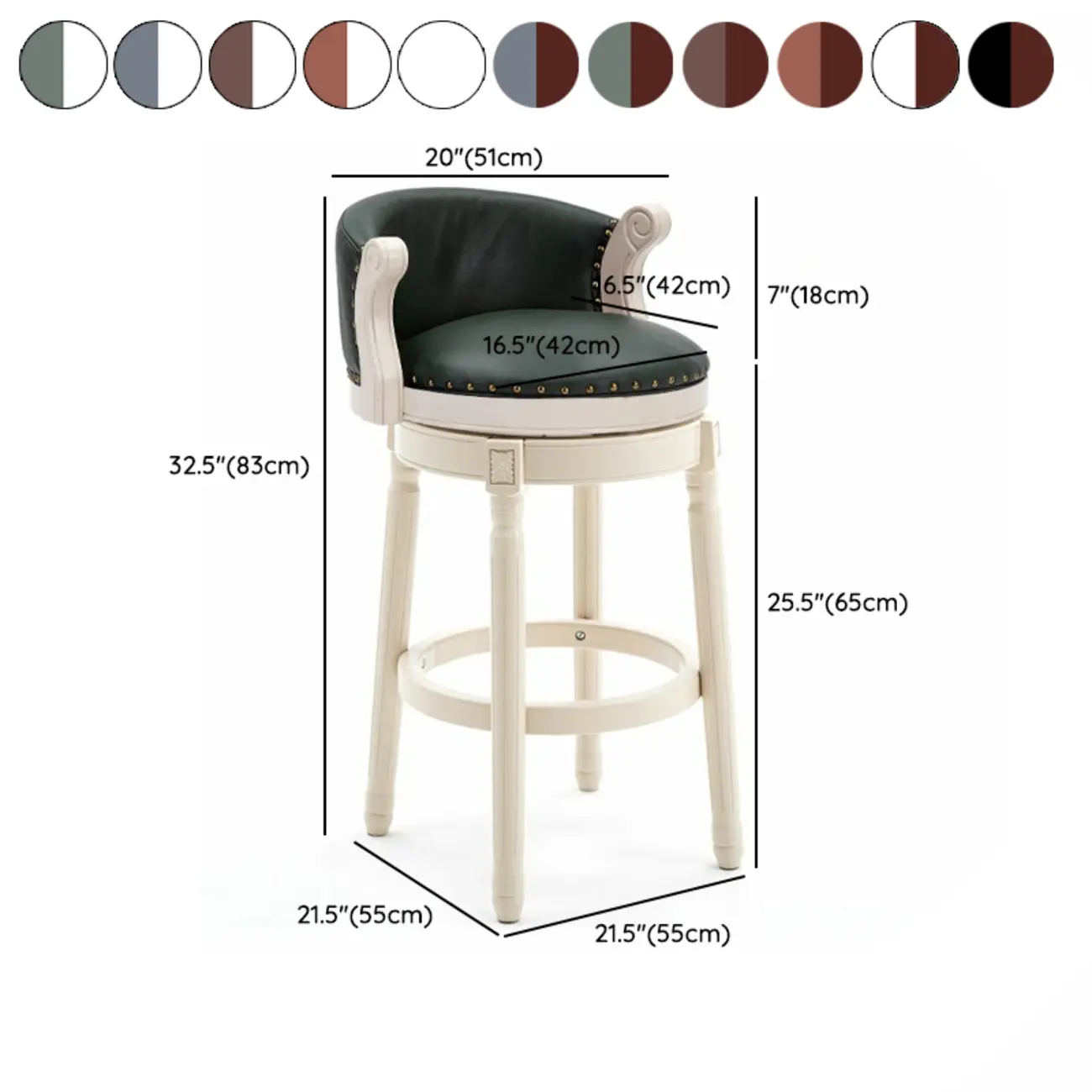 Solid Wood Genuine Leather Swivel Counter Height Bar Stools #size | homeyfad