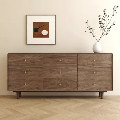 Mid-Century Modern Brown Wood Storage Cabinet for Living Room Image - 3