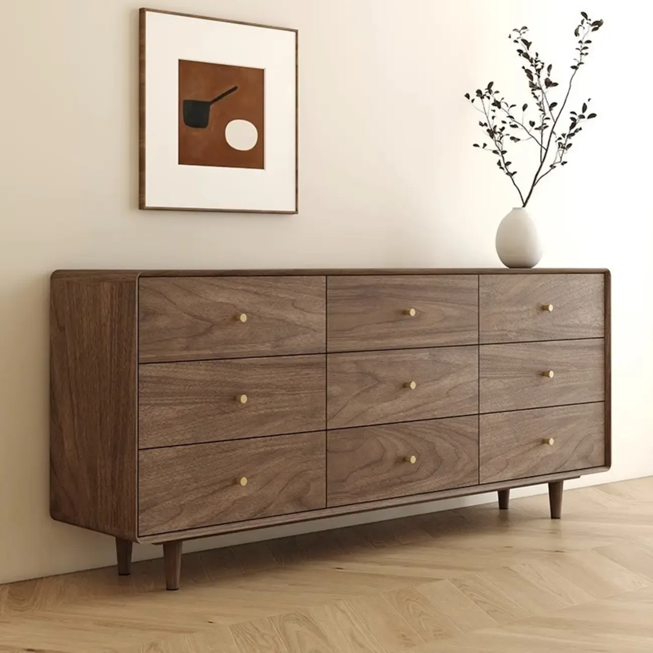 Mid-Century Modern Brown Wood Storage Cabinet for Living Room Image - 1