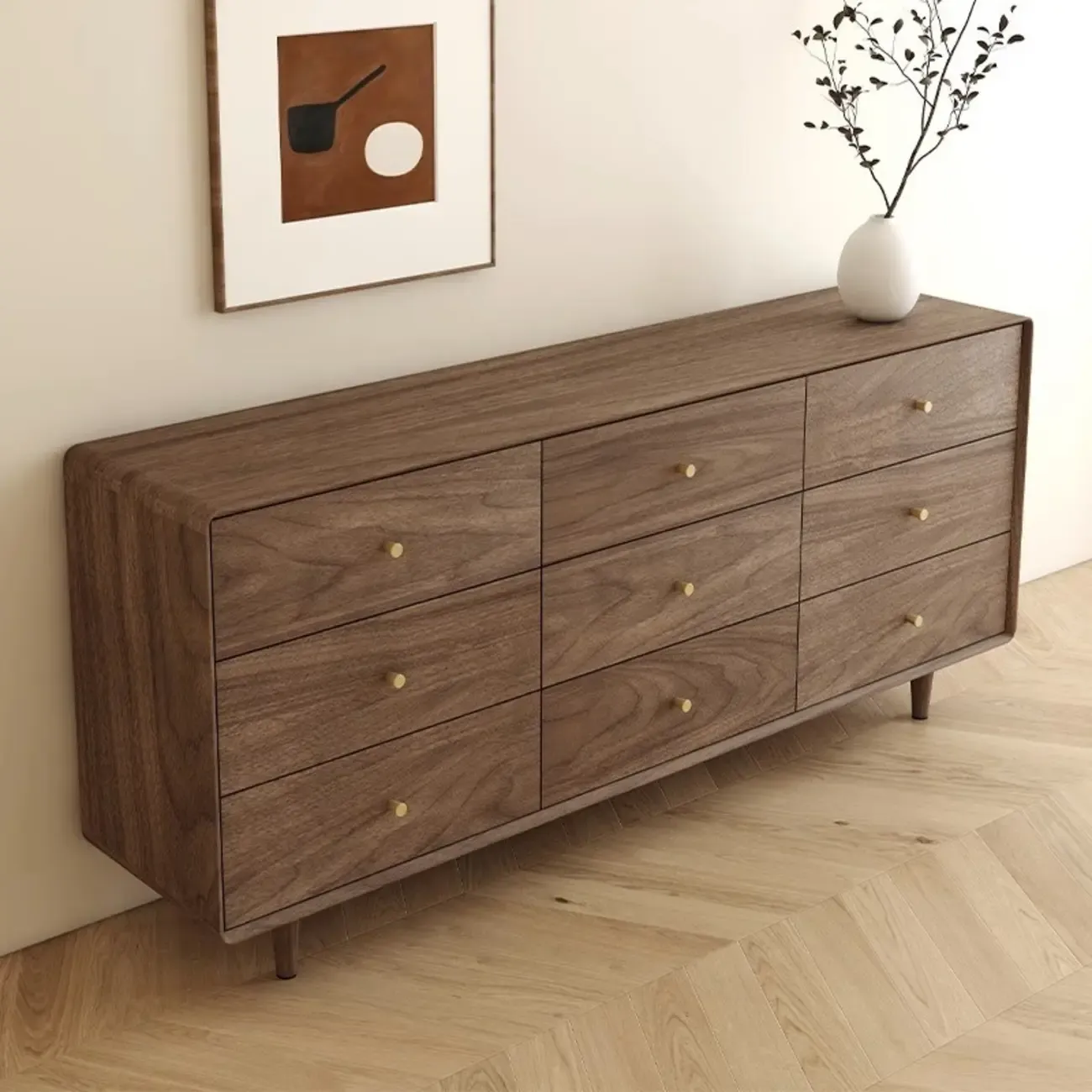 Mid-Century Modern Brown Wood Storage Cabinet for Living Room Image - 4