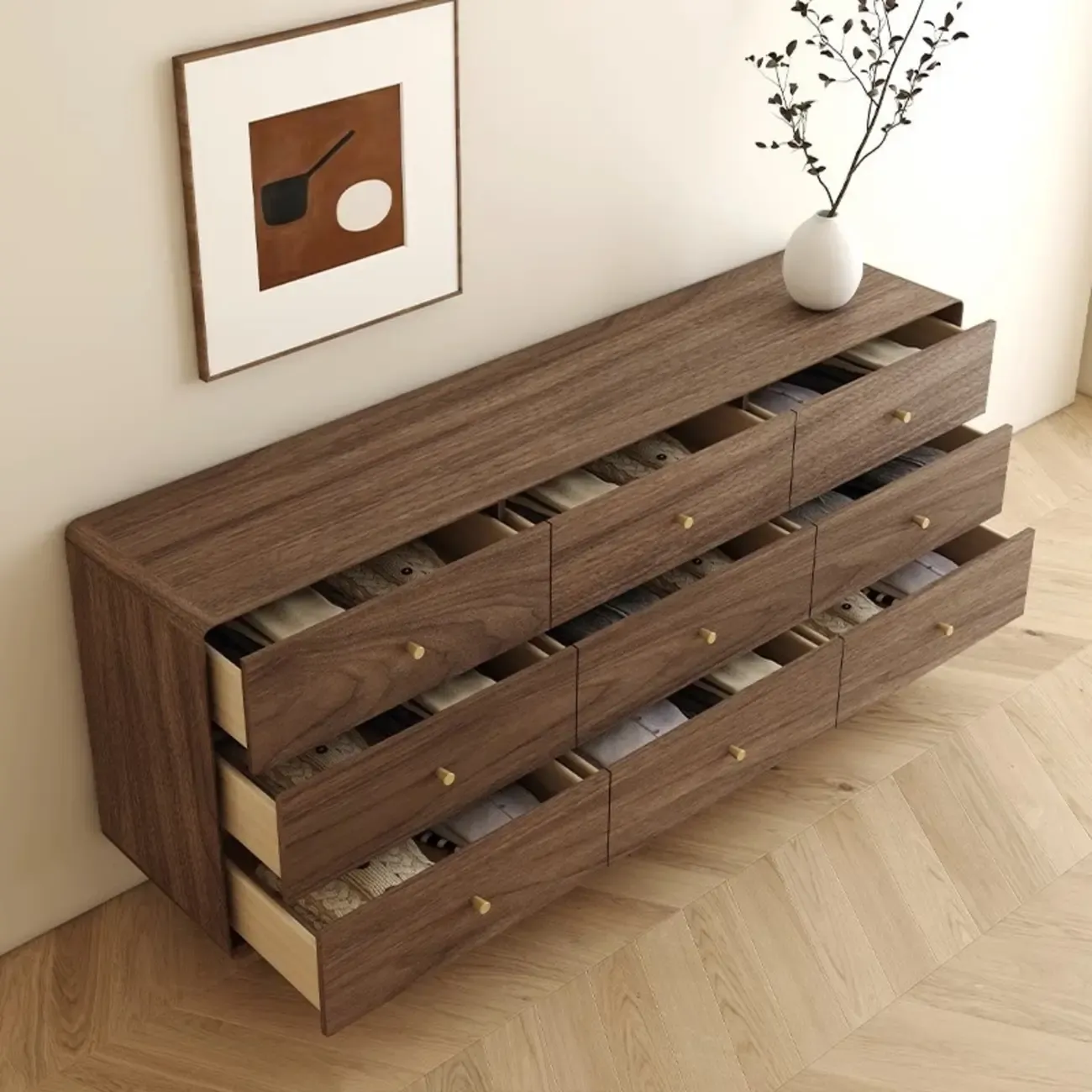 Mid-Century Modern Brown Wood Storage Cabinet for Living Room Image - 2