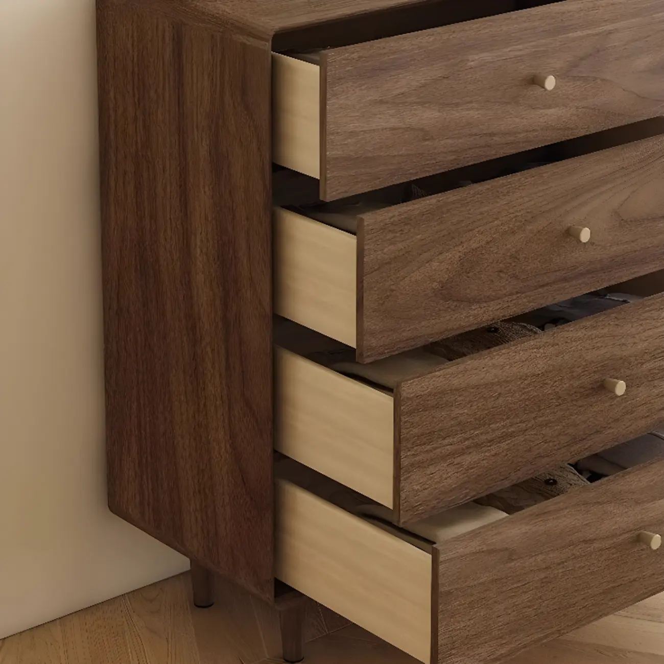 Mid-Century Modern Brown Wood Storage Cabinet for Living Room Image - 6 | homeyfad