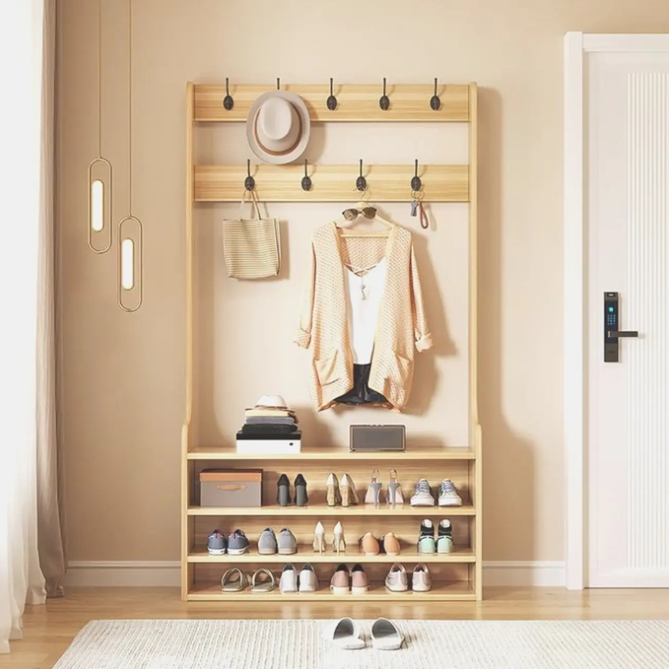 39"L Modern Wooden Hall Tree with Bench & Shoe Storage Image - 1 | homeyfad