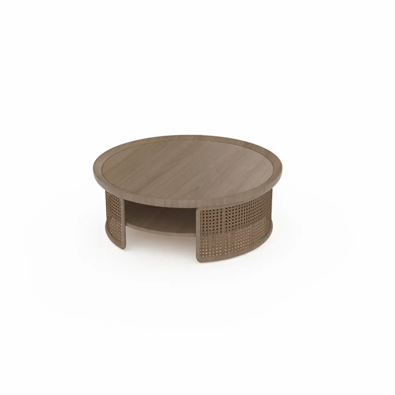 Chic Tray Top Rounded Ash Wood Shelf Coffee Table Image - 6