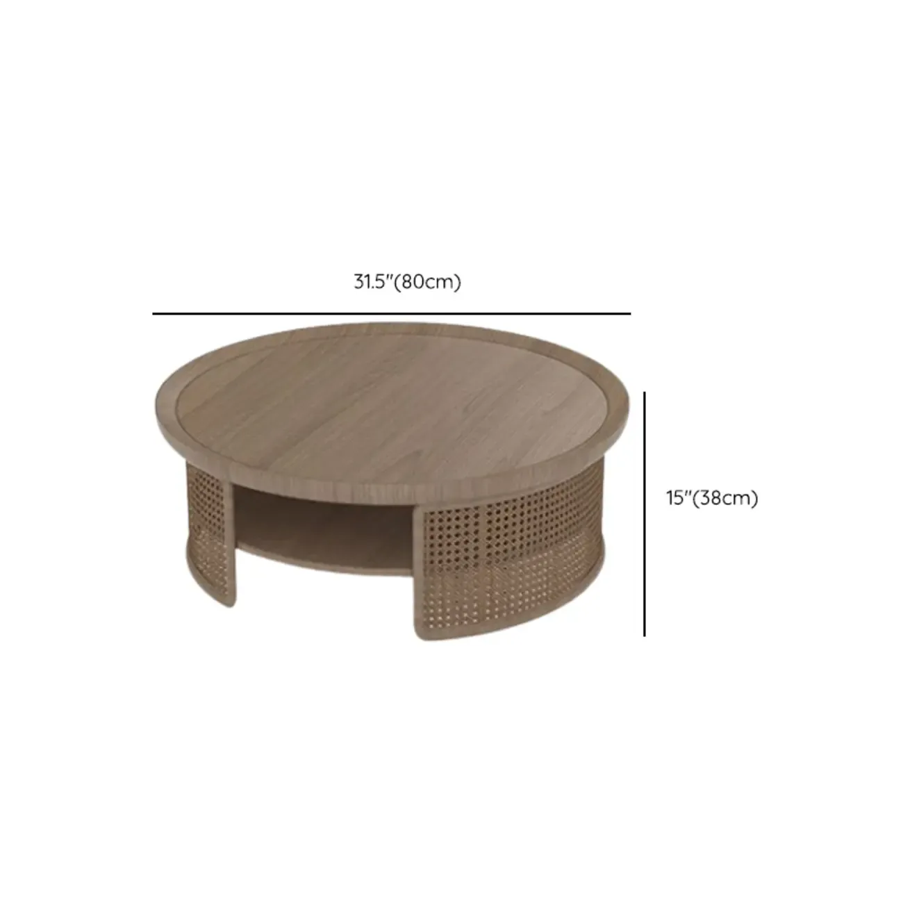 Chic Tray Top Rounded Ash Wood Shelf Coffee Table Image - 9