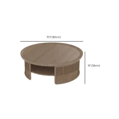 Chic Tray Top Rounded Ash Wood Shelf Coffee Table Image - 9