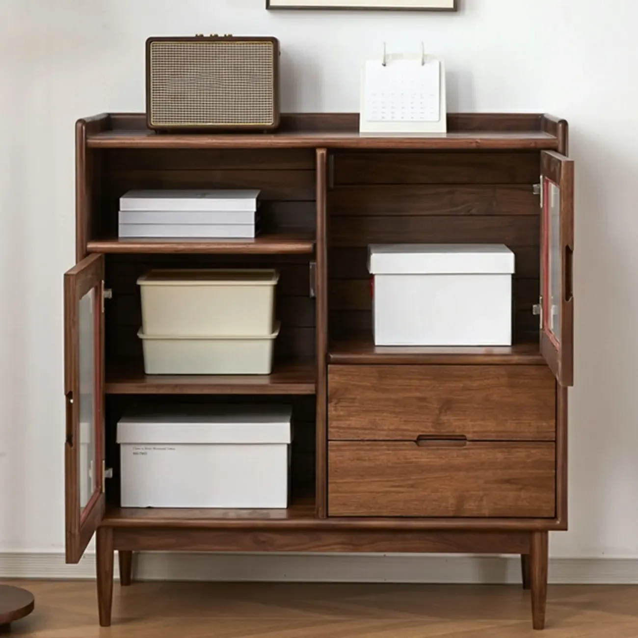 Contemporary Wood Sepia Storage Sideboard with Drawers Image - 2