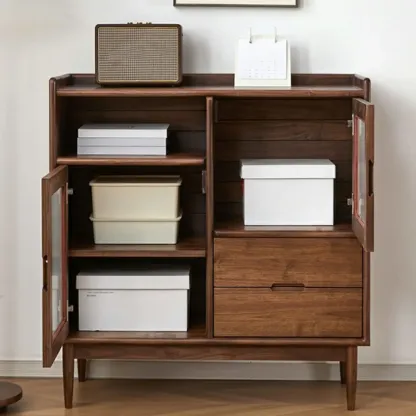 Contemporary Wood Sepia Storage Sideboard with Drawers Image - 2