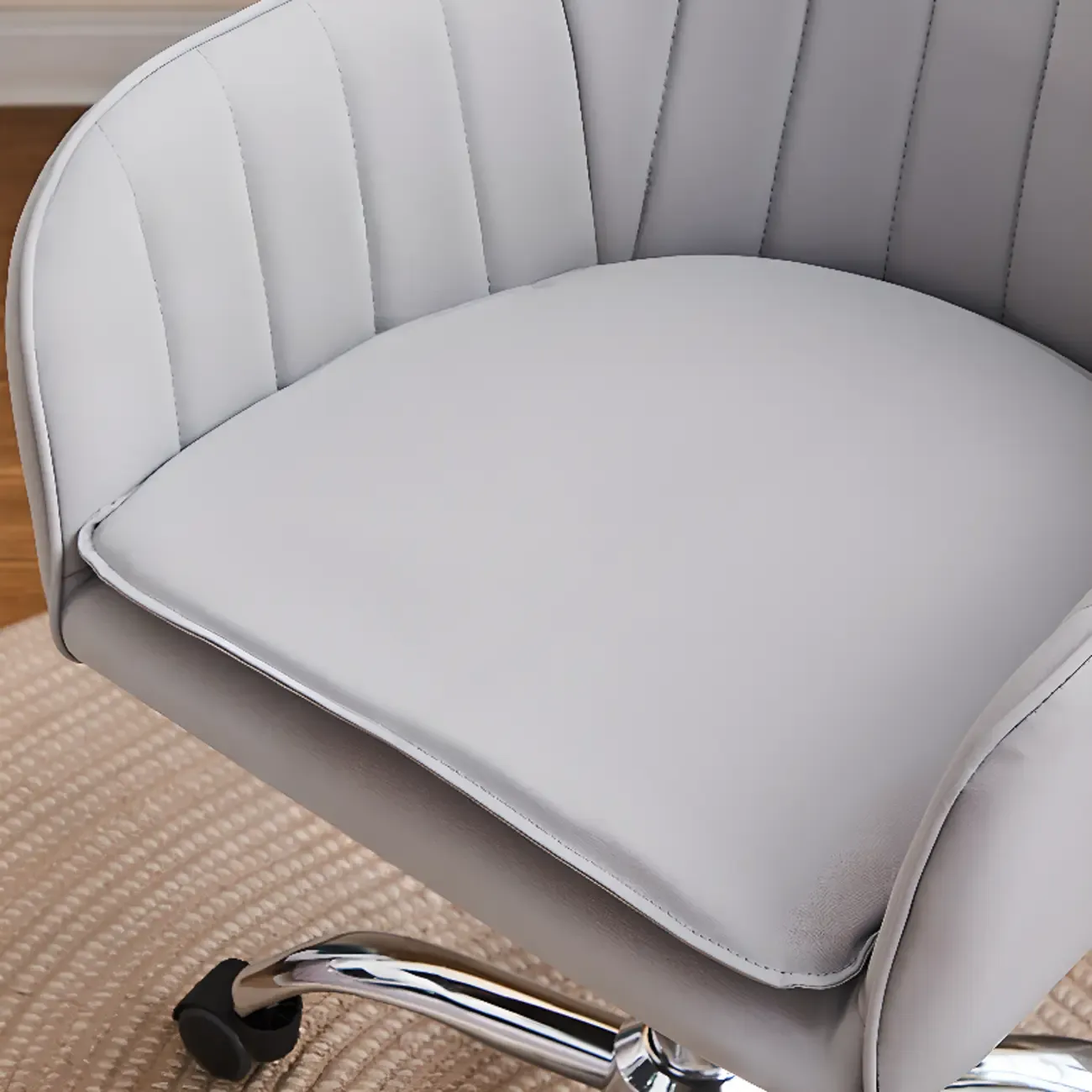 Sleek Grey Leather Swivel Office Chair Image - 4