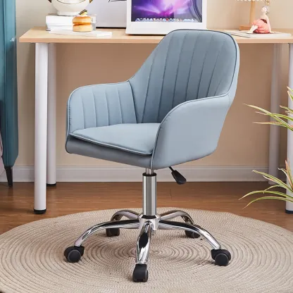 Sleek Grey Leather Swivel Office Chair Image - 7