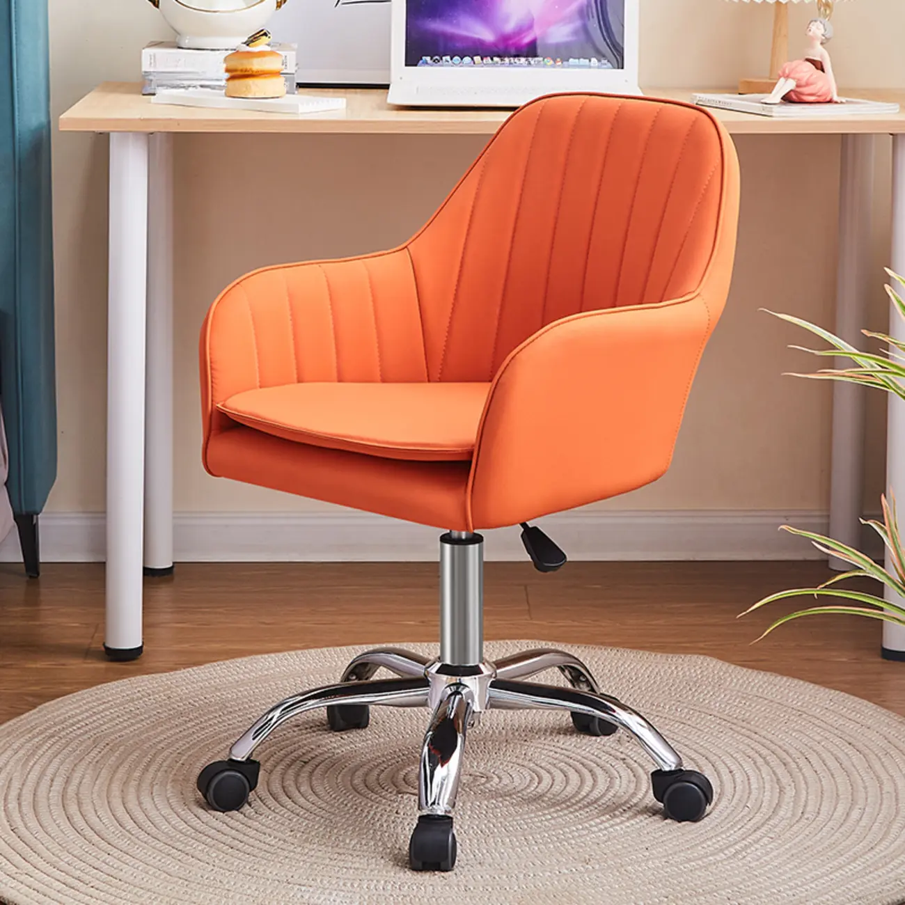 Sleek Grey Leather Swivel Office Chair Image - 8 | homeyfad