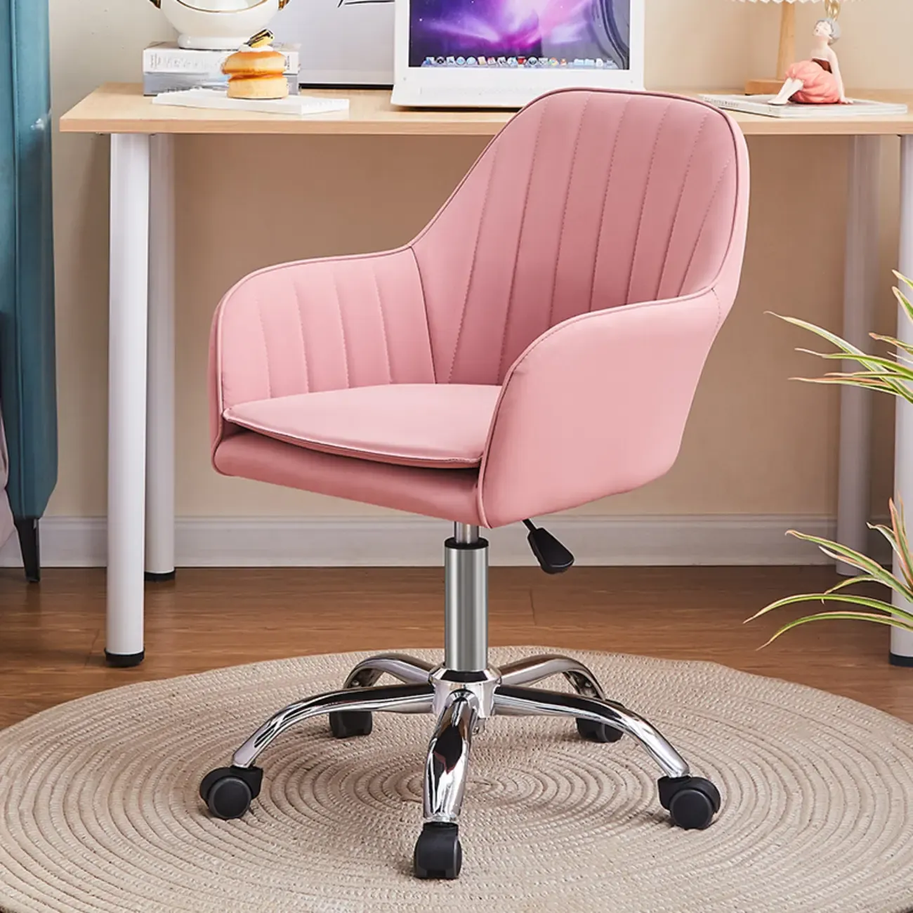 Sleek Grey Leather Swivel Office Chair Image - 9