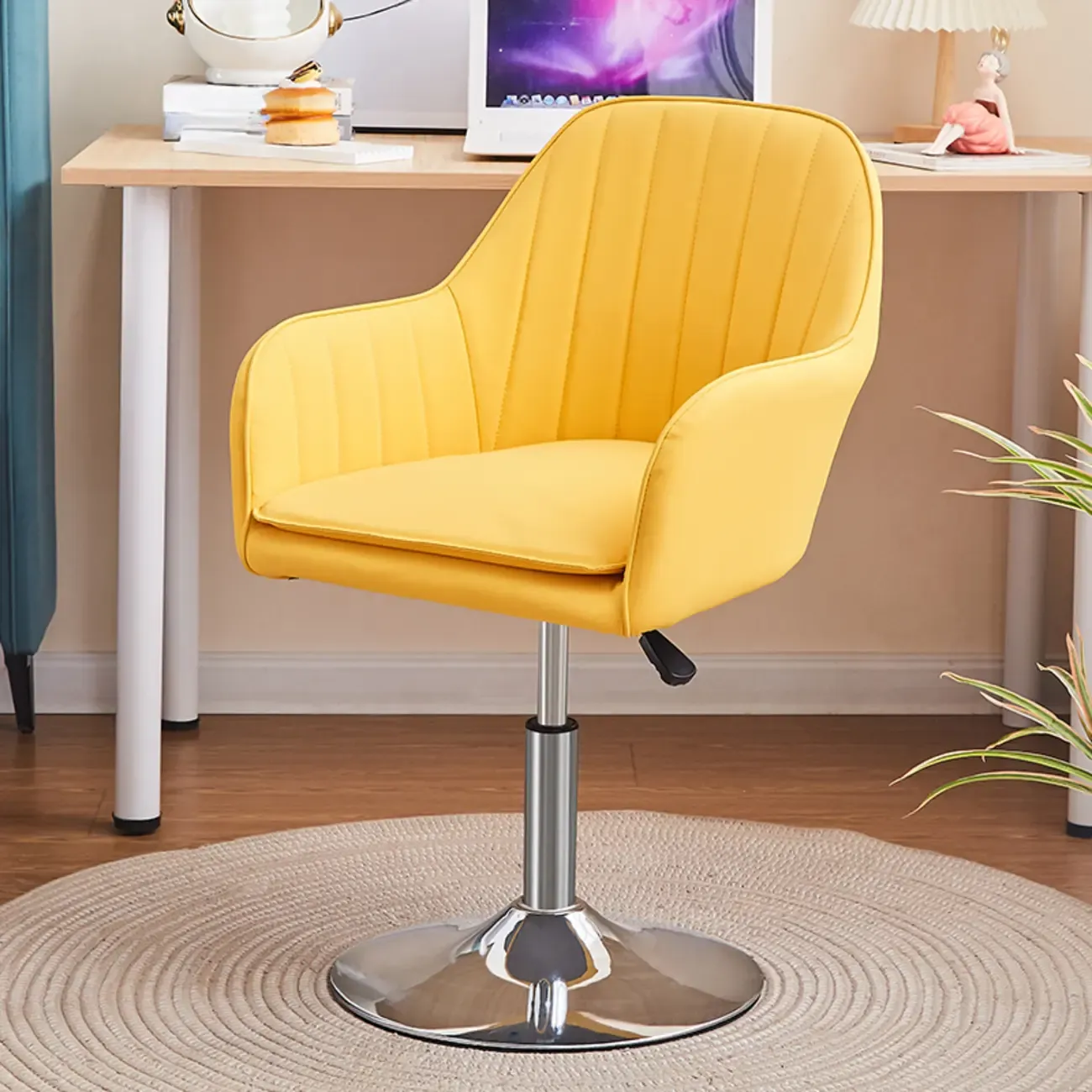 Sleek Grey Leather Swivel Office Chair Image - 13