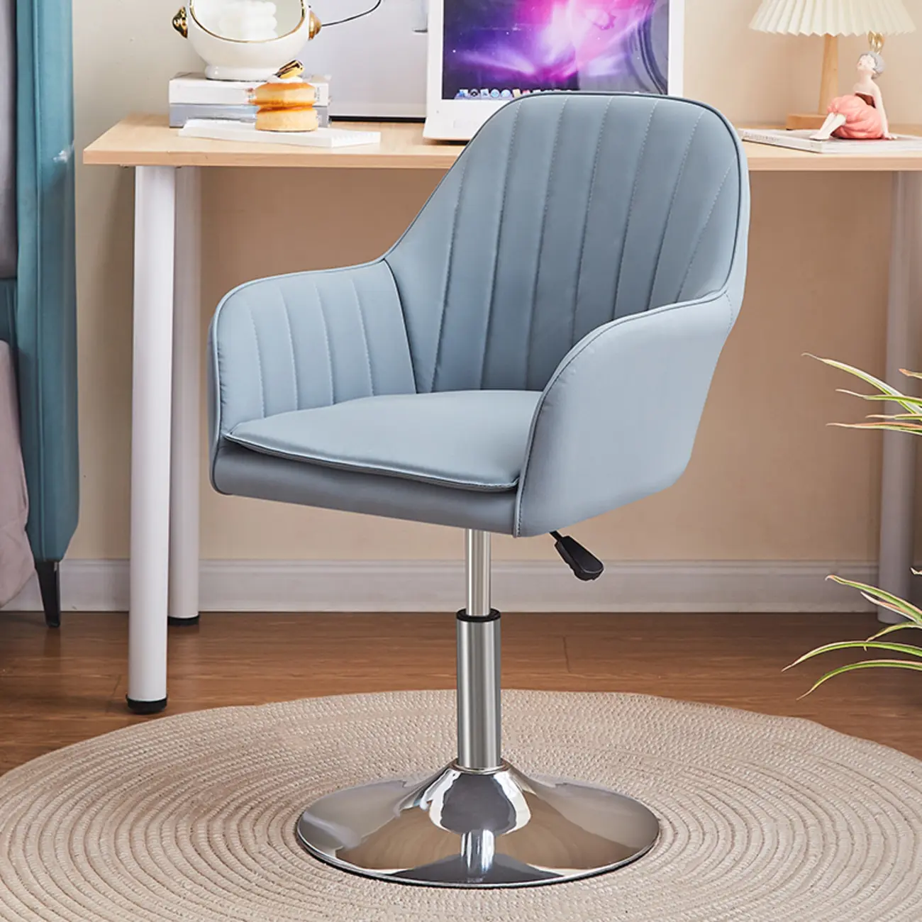 Sleek Grey Leather Swivel Office Chair Image - 14 | homeyfad