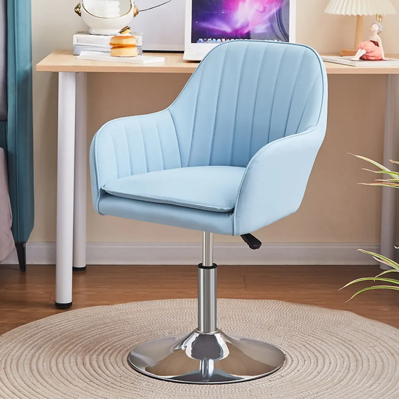 Sleek Grey Leather Swivel Office Chair Image - 17