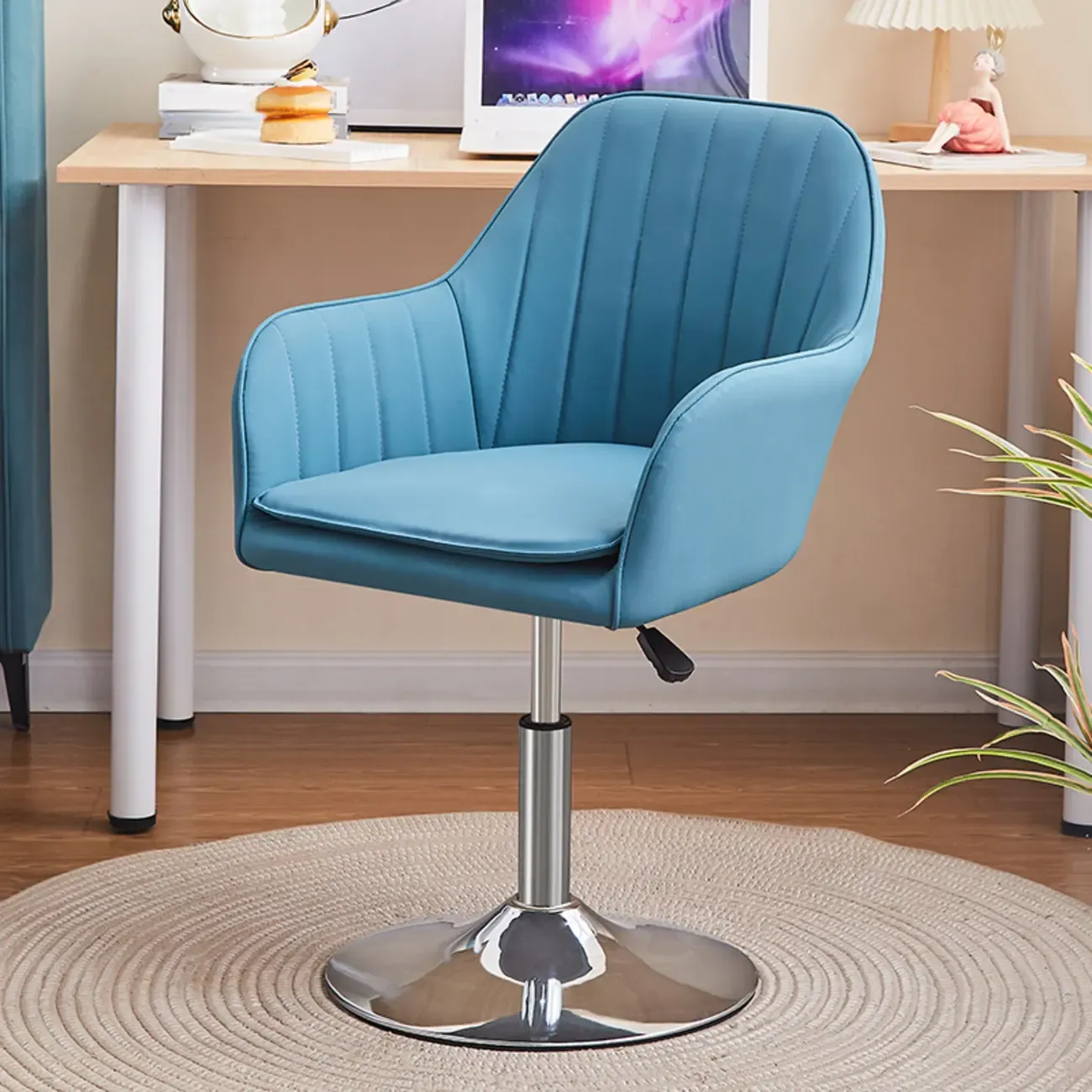 Sleek Grey Leather Swivel Office Chair Image - 18