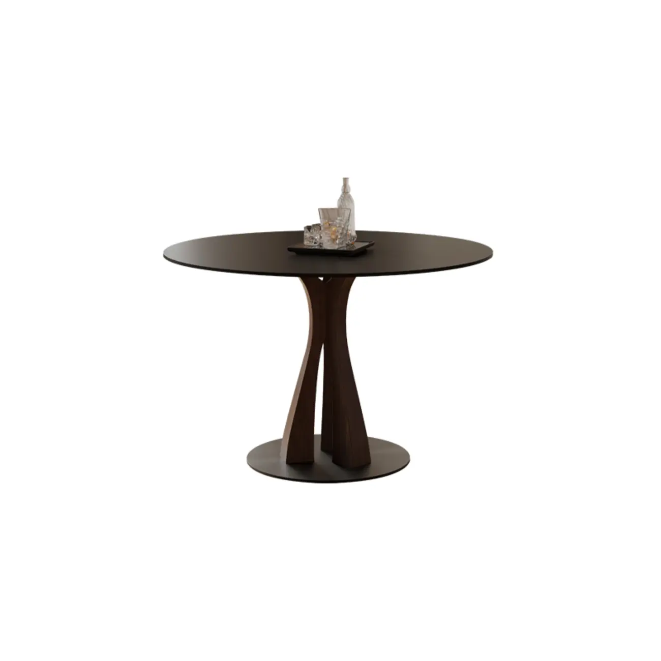 Matte Black Stone Ash Pedestal Round Dining Table Image - 2 | homeyfad