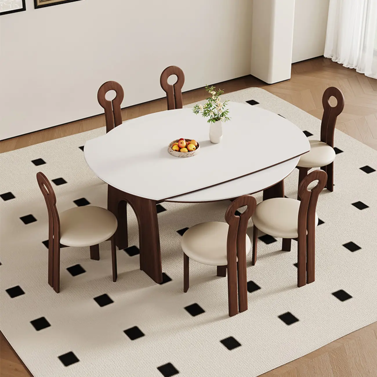 White Stone Wood Round Extendable Dining Table Image - 1 | homeyfad