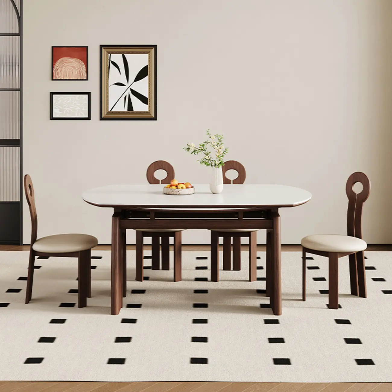 White Stone Wood Round Extendable Dining Table Image - 2 | homeyfad