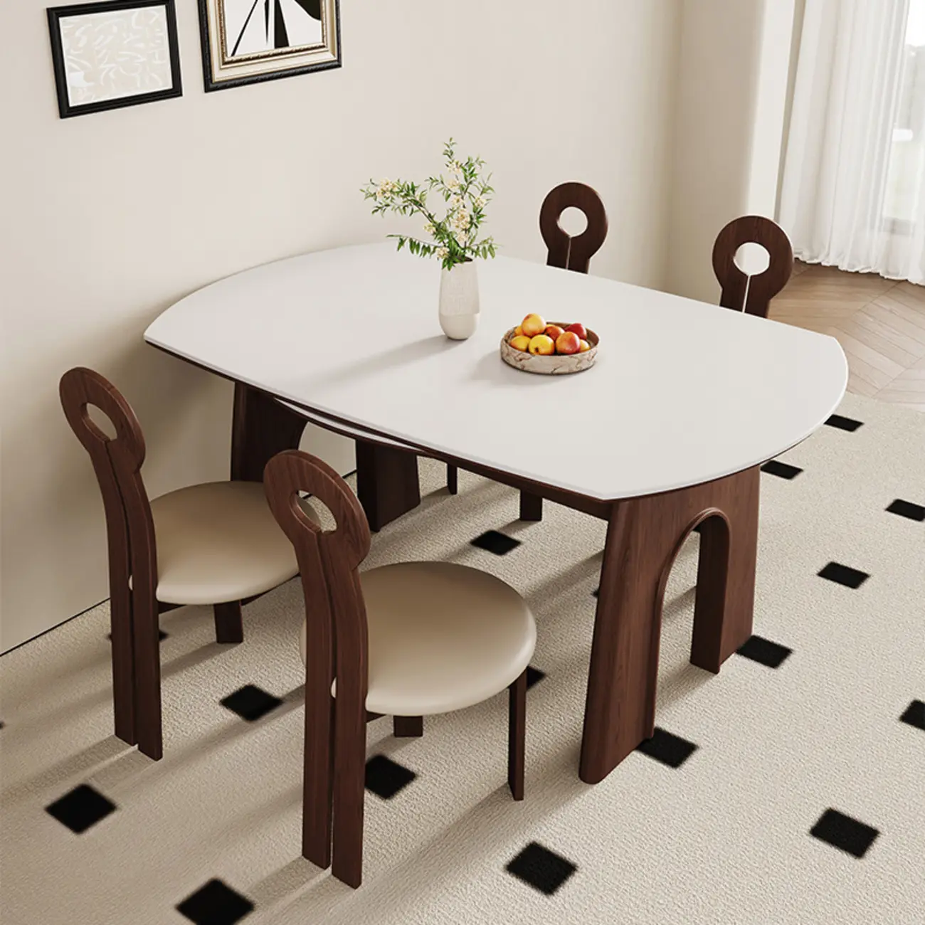 White Stone Wood Round Extendable Dining Table Image - 3 | homeyfad