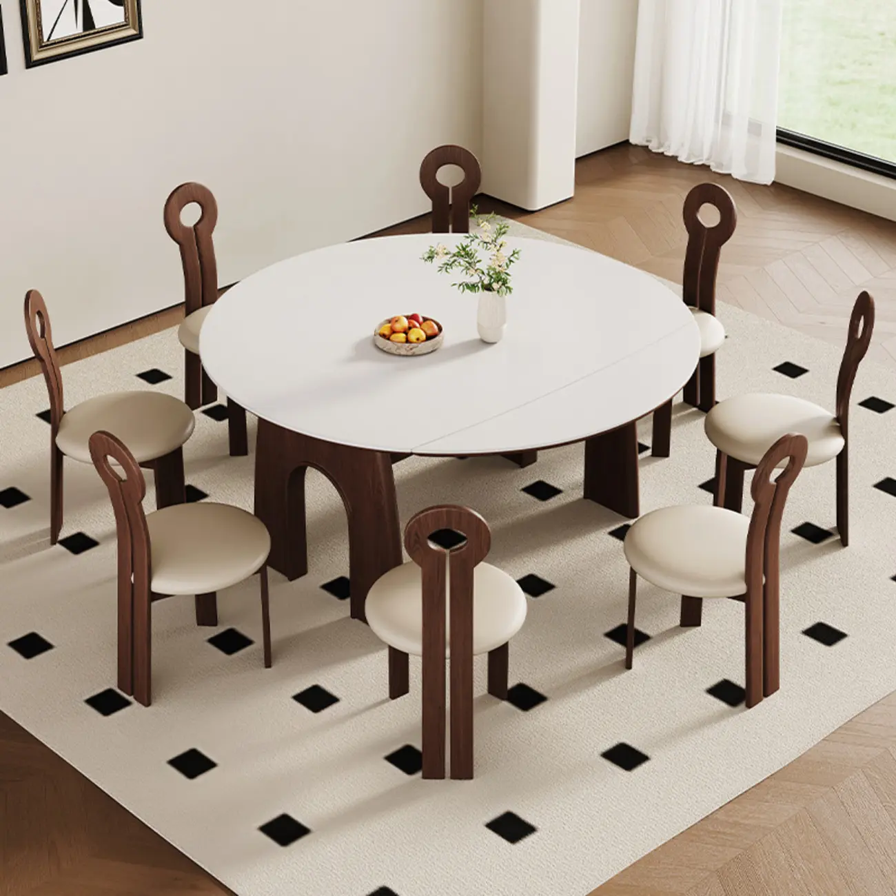 White Stone Wood Round Extendable Dining Table Image - 4 | homeyfad