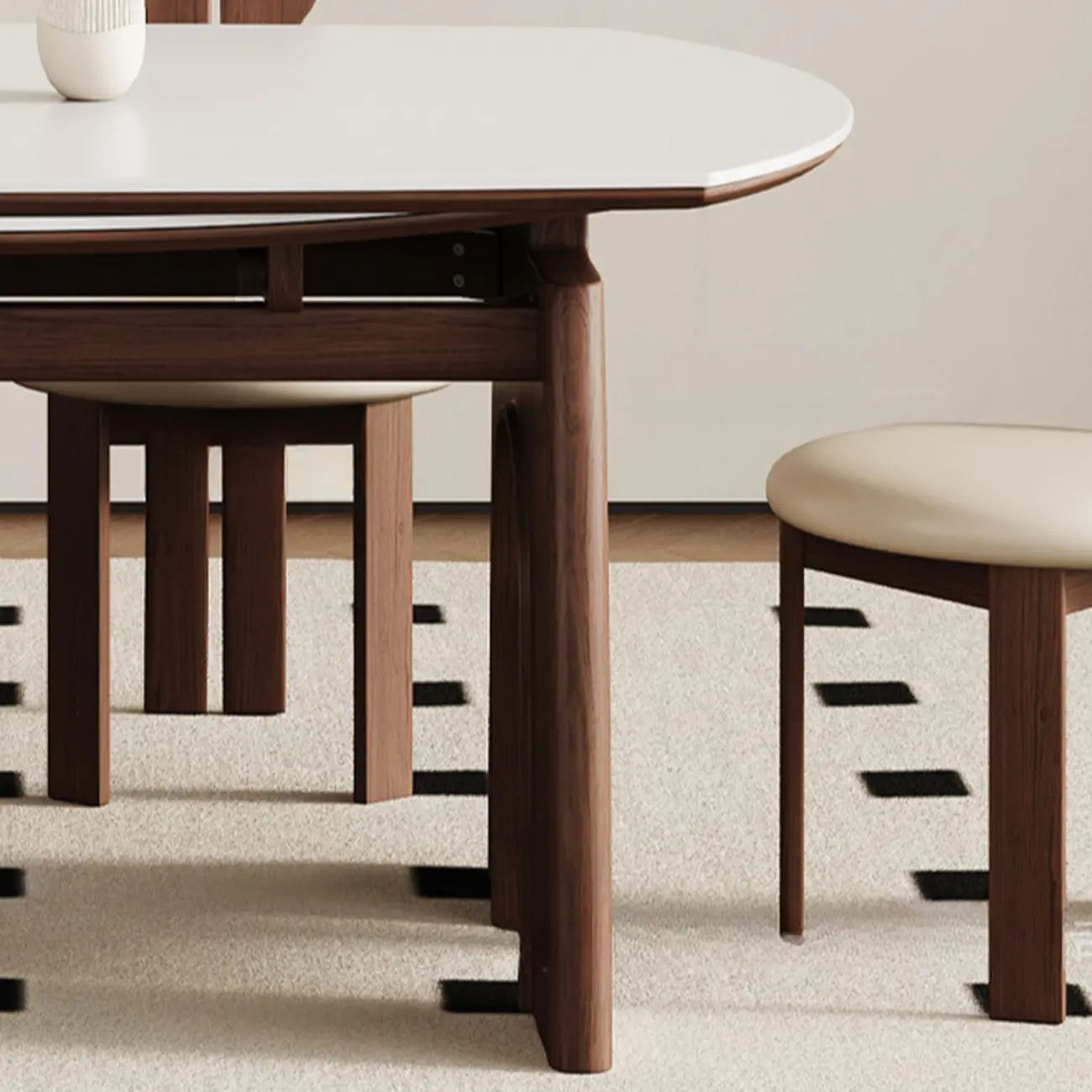 White Stone Wood Round Extendable Dining Table Image - 6 | homeyfad