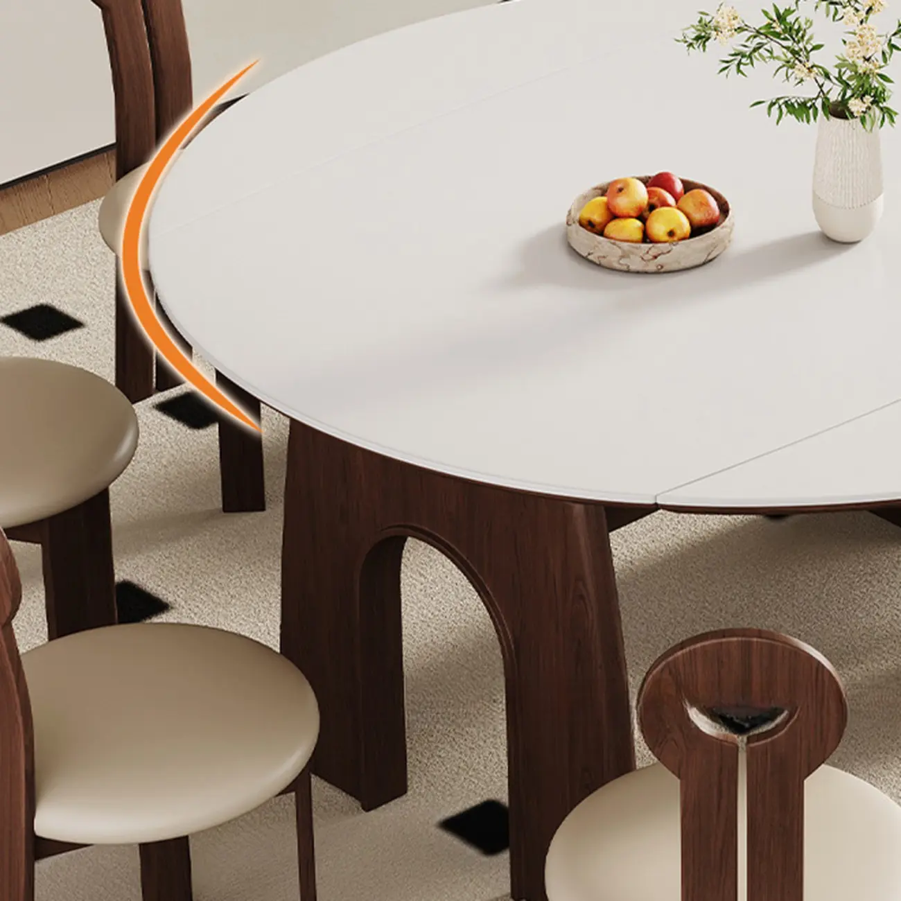 White Stone Wood Round Extendable Dining Table Image - 8 | homeyfad