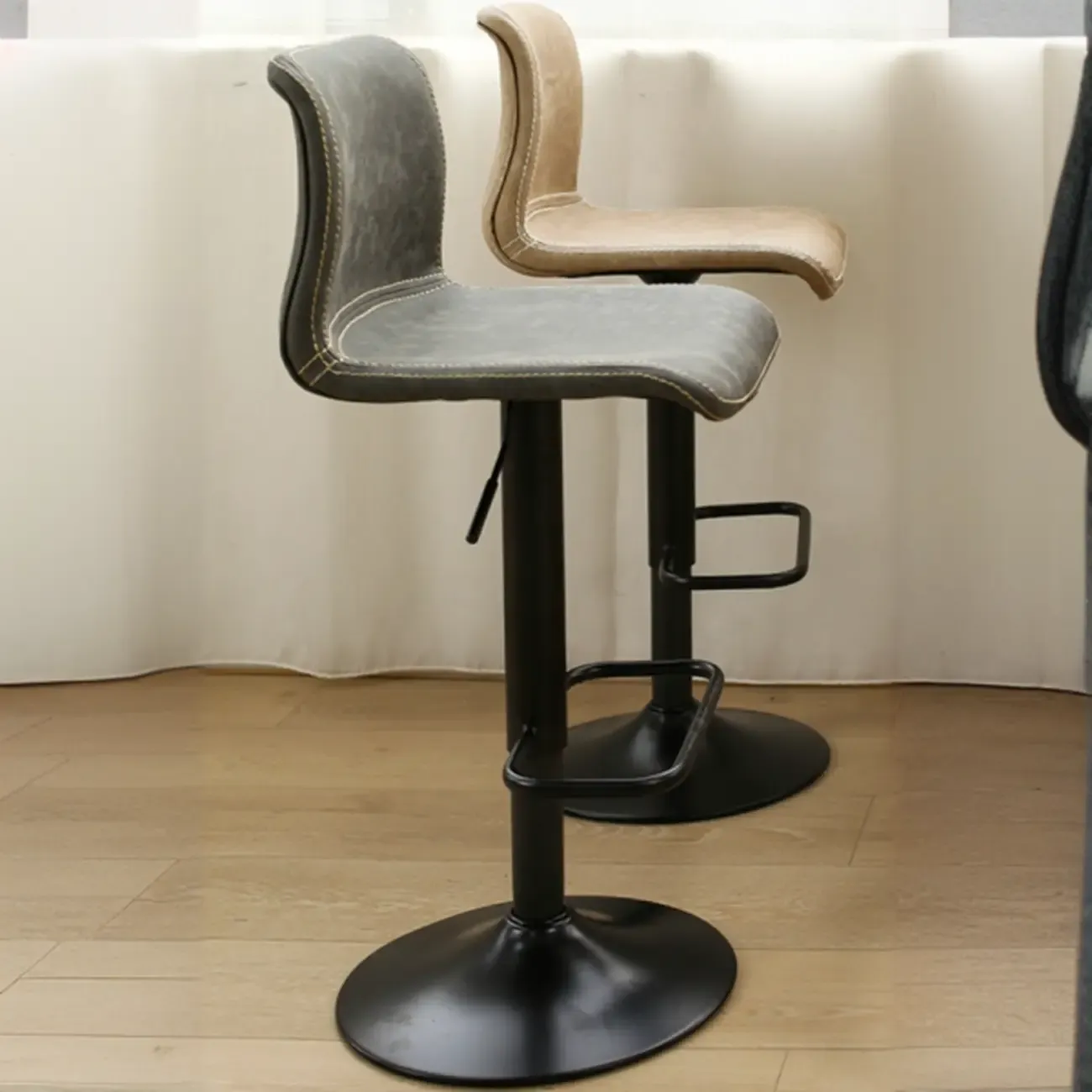 Leather Low Back Adjustable Swivel Sleek Bar Stools Image - 1