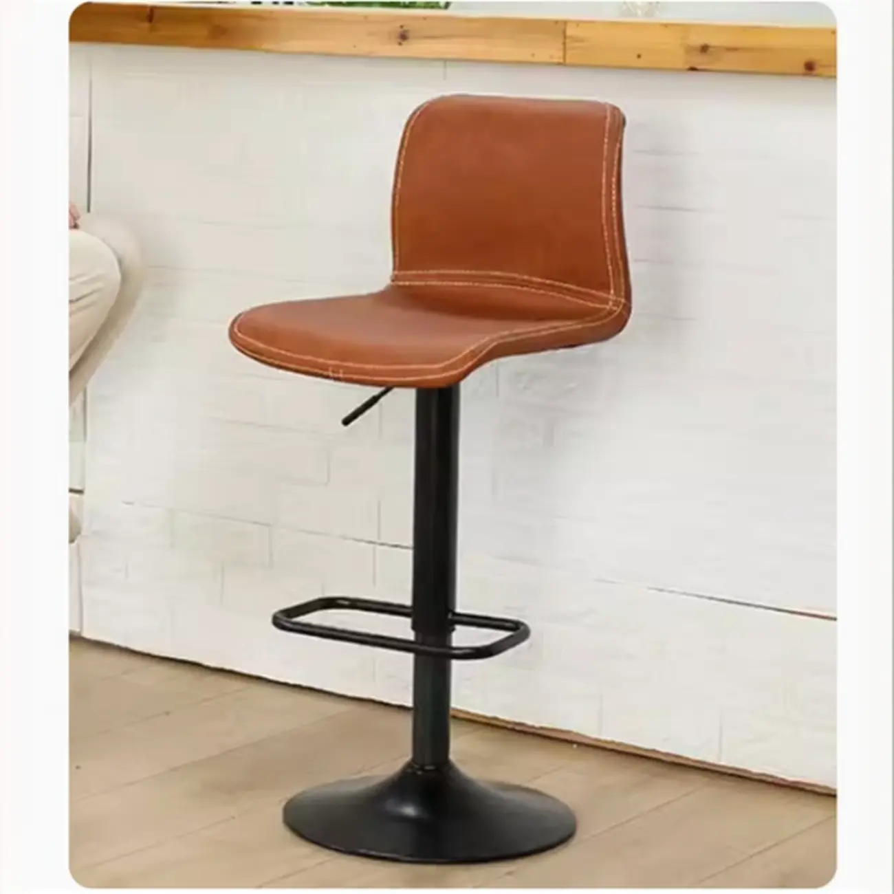 Leather Low Back Adjustable Swivel Sleek Bar Stools Image - 12 | homeyfad