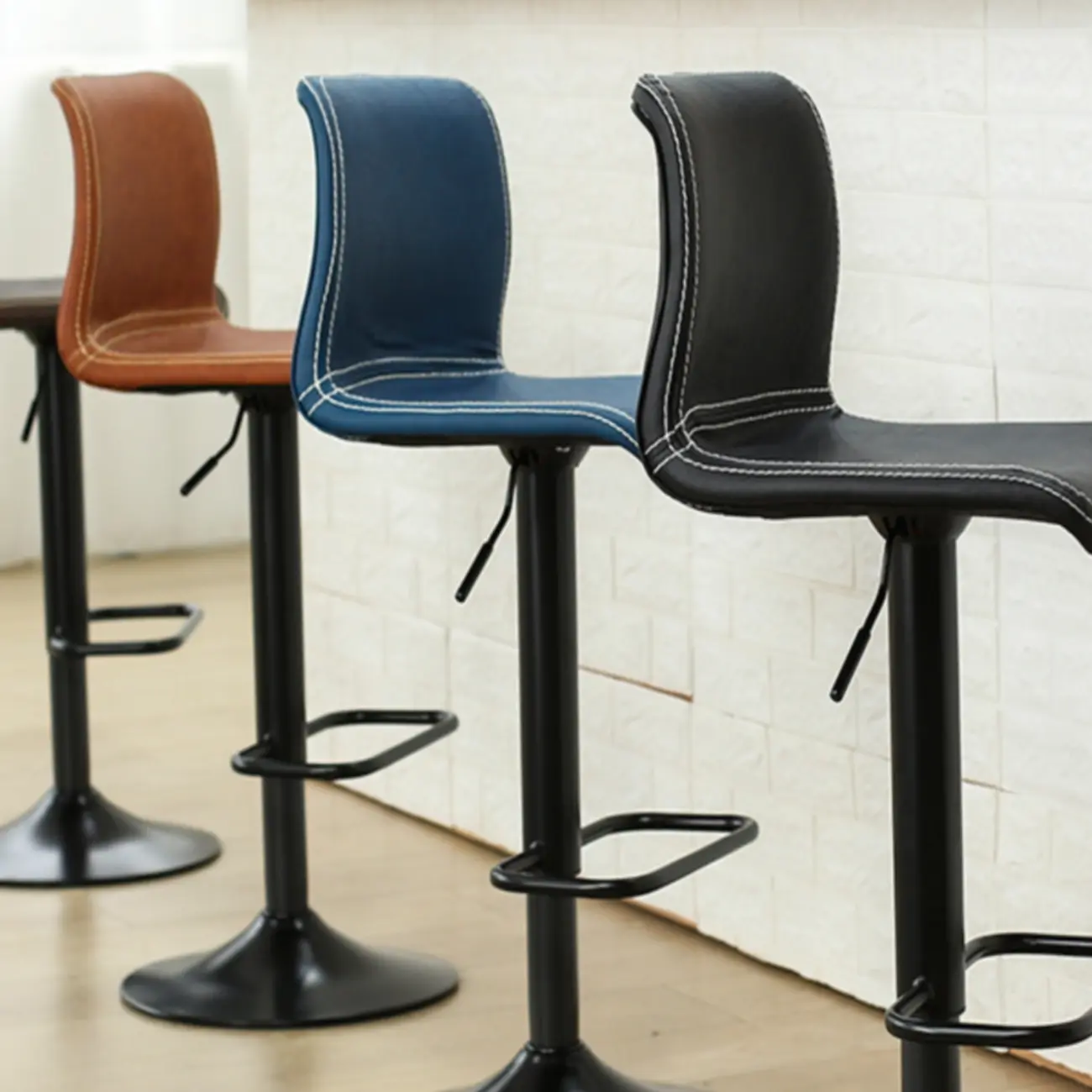 Leather Low Back Adjustable Swivel Sleek Bar Stools Image - 3 | homeyfad