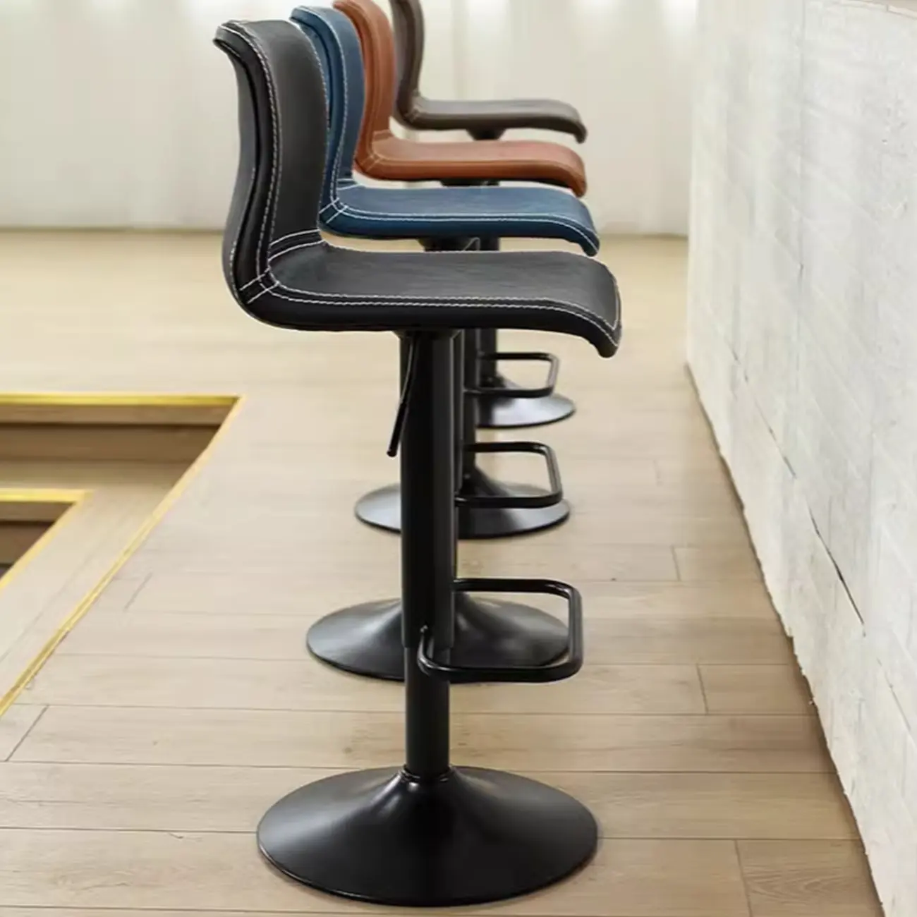 Leather Low Back Adjustable Swivel Sleek Bar Stools Image - 4 | homeyfad