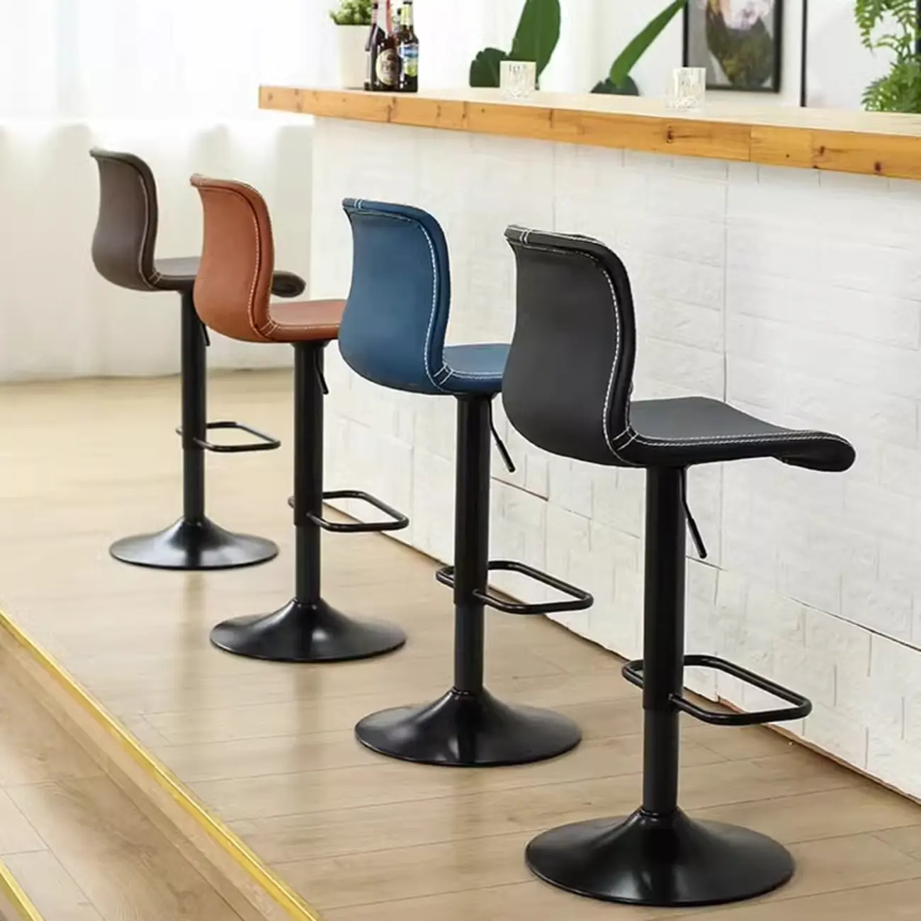 Leather Low Back Adjustable Swivel Sleek Bar Stools Image - 2 | homeyfad